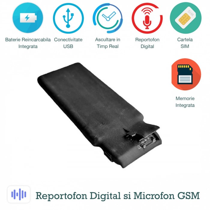 Microfon Spy Hibrid Profesional | Microfon GSM cu Activare Vocala + Reportofon 2750 Ore + GPS [1]