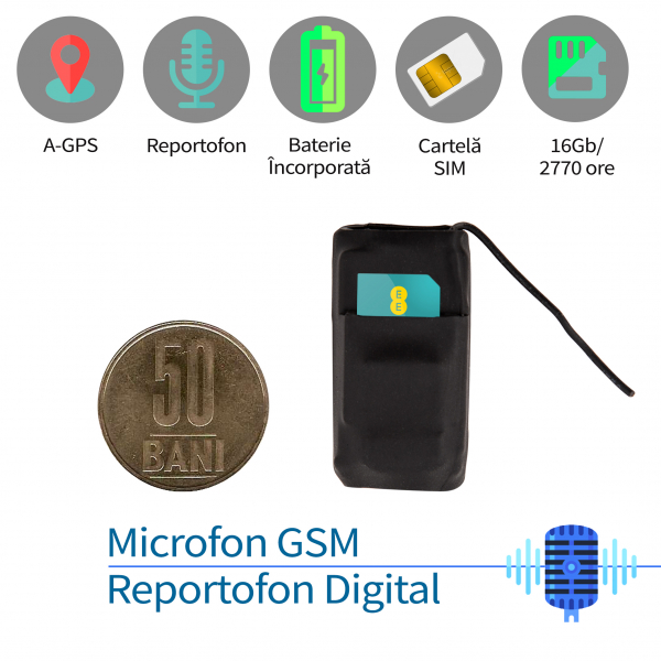 Mini modul microfon spion  cu modul gsm cu activare vocala + reportofon + AGPS, 2999 ore,MINIRIB08 [1]