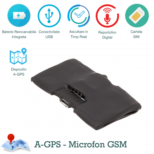 Microfon Spion Hibrid Profesional cu Modul Gsm cu Activare Vocala + Reportofon + AGPS, Magnet, FLYRIB008, 2750 Ore Stocare [1]