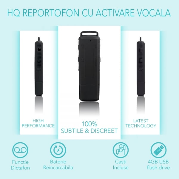 Reportofon Spion Ultra-Profesional Camuflat în Stick USB cu Activare Vocală | 8GB/564 de ore | Clear HD 384kbps/32kbps | Baterie 26 de Ore | Căști Incluse | MAA-V8GB [10]