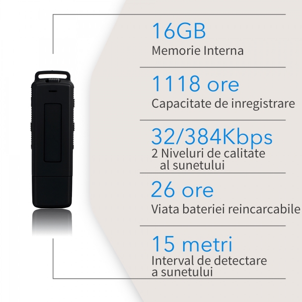 Reportofon Spion cu Activare Vocala in Stick USB, 16Gb-1128 de ore, 26 de ore autonomie, Ultra-Profesional [8]