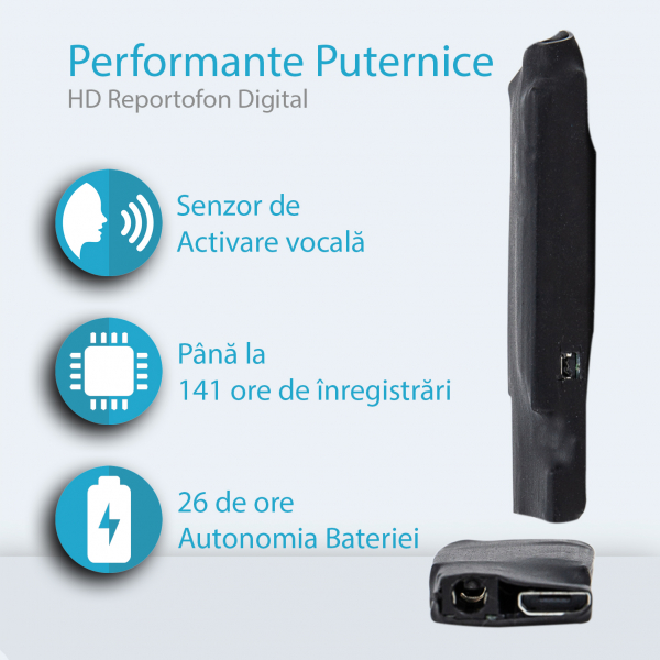 Reportofon Spion Profesional de Dimensiuni Minime | Memorie Integrata: 8GB | 1408 Kbps Ultra Clear HD sound | Casti pentru Ascultare Directa | Raza de actiune de pana la 25m [2]