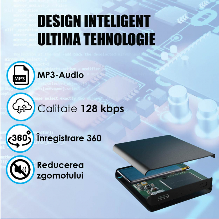 Reportofon Spionaj cu Functie de Detectie Voce, Autonomie 24 de Ore – Memorie Interna 8GB – Stocare 145 Ore [2]