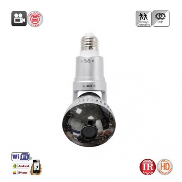 Camera Video Ip Wi-fi DVR pentru Spionaj Discret Camuflata in Bec Corp Rotativ Extensibil [2]