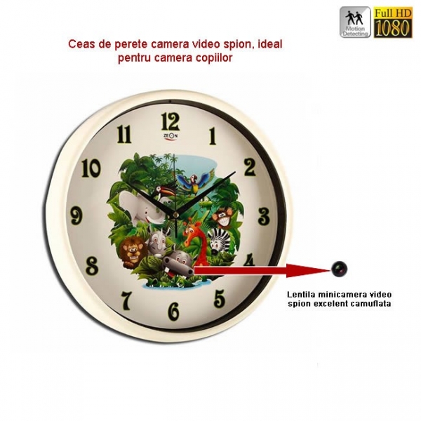 Ceas de perete camera spion pentru camera copiilor, senzor de miscare, telecomanda, card microSD 32Gb [2]