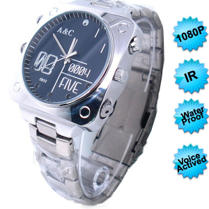 Cameră Video Spion DVR, Night Vision Mascată în Ceas de Mâna, Brățară Metalică, Rezoluție 1080P [0]