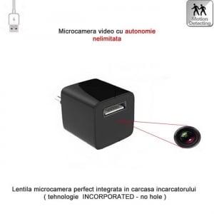 Camere Spion - Incarcator USB Telefon cu Modul Camera Video Spy, Detector de Miscare si Alimentare Permanenta