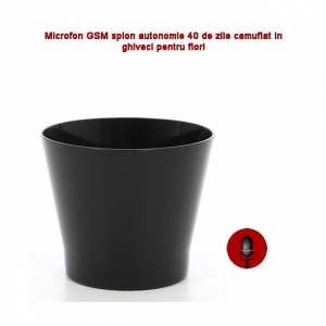 Ghiveci de Flori Negru cu Microfon  Gsm pentru Spionaj Audio in Timp Real, Functie de Activare Vocala [1]