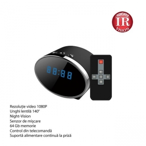 Camera Spy 1920x1080p cu Night Vision Ascunsa in Ceas de Birou, Detector de Miscare [1]