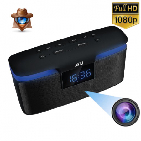 Ceasuri cu Camera Spion - Camera Video pentru Supraveghere Wi-Fi P2P Mascata in Boxa Portabila cu Radio – Lentila 100% Nedetectabila, Rezolutie 1080p, Senzor de Miscare, 32Gb