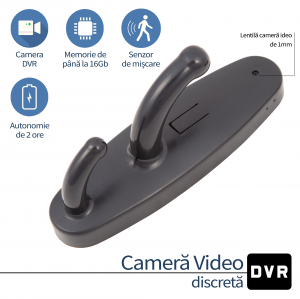 Minicamere Spion cu Detectie Miscare - Camera Video Spy cu Rezolutie 640x480p Integrata in Cuier - Model CCS055