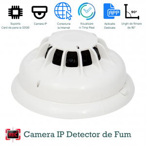 MiniCamere IP P2P - vizualizare prin internet pe telefon - Detector de fum cu microcamera spion WI-FI Ip, hd, senzor de miscare incorporat