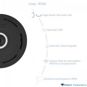 LOOP-K360 - Modul Microcamera Video Spion WiFi IP, 360 de Grade, Filmare pe Timp de Noapte, Unghi Lentila 180°, Detector de Miscare, 128Gb [5]