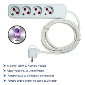 Microfon GSM Spion Ascuns în Prelungitor Funcțional | Activare Vocală | Modul cu 3 Microfoane | Foarte Apreciat PMDVXS108