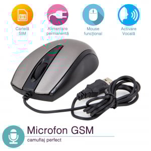 Microfoane GSM Spion cu Activare Vocala - Microfon Gsm Spy cu Activare Voce Ascuns in Mouse - Model MMGS1003