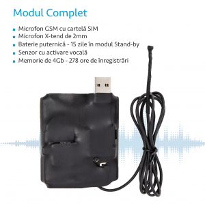Microfon Spion Hibrid – Microfon GSM cu Activare Vocală + Reportofon 278 de Ore Stocare - Memorie 4GB [1]