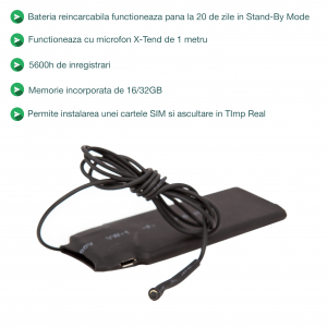 Microfon Spion Hibrid Profesional cu Modul Gsm + Reportofon + Agps RIB0082MMXTD, 5600 Ore Stocare, Microfon de 2 mm [5]
