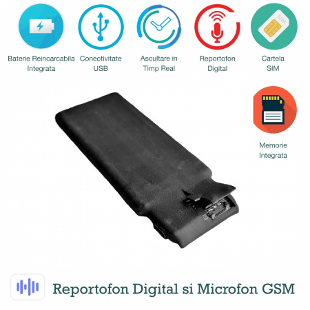 Microfon Spy Hibrid Profesional | Microfon GSM cu Activare Vocala + Reportofon 2750 Ore + GPS
