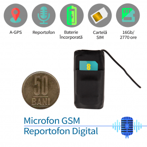Mini modul microfon spion  cu modul gsm cu activare vocala + reportofon + AGPS, 2999 ore,MINIRIB08
