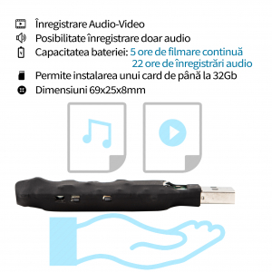 Modul Spy Profesional - Cameră Video cu Autonomie 5 ore și Reportofon 22 de Ore Autonomie, 0,8 mm , 13 Grame [2]