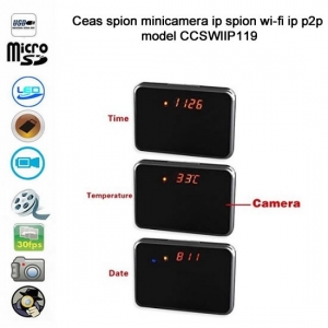 Microcamera spion wi-fi ip p2p ascunsa in ceas de birou,senzor miscare,32Gb,1080p [3]
