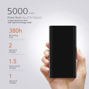Reportofon Spion Ascuns în PowerBank, Autonomie 380 Ore, Funcție de Activare Vocală, Sunet UltraClear, Memorie 8GB,  Slim PowerREC [1]