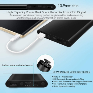 Reportofon Spion Ascuns în PowerBank, Autonomie 380 Ore, Funcție de Activare Vocală, Sunet UltraClear, Memorie 8GB,  Slim PowerREC [2]
