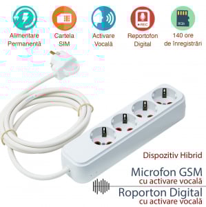 Cele mai performante Microfoane GSM - Prelungitor Hirid Spy cu Reportofon (Activare Vocala) + Microfon GSM (Activare Vocala) – Model Profesional, 140 Ore Stocare