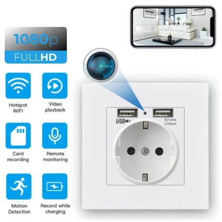 Priza cu Camera Spion Integrata Wi-Fi, Full HD și Senzor Mișcare, CAMIP105BW [1]