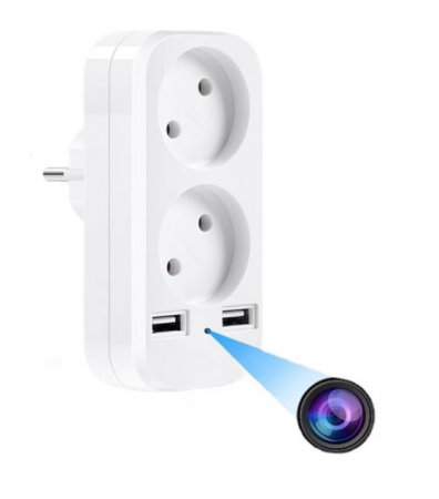 Minicamere Spion cu Detectie Miscare - Priza Dubla cu Camera Spion Full HD 1080P, Conexiune Wi-Fi si Senzor de Miscare, CAMIP106BW