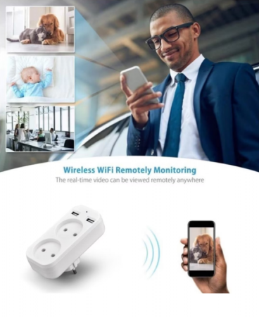 Priza Dubla cu Camera Spion Full HD 1080P, Conexiune Wi-Fi si Senzor de Miscare, CAMIP106BW [3]