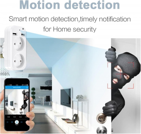 Priza Dubla cu Camera Spion Full HD 1080P, Conexiune Wi-Fi si Senzor de Miscare, CAMIP106BW [1]