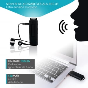 Reportofon Spion Ultra-Profesional Camuflat în Stick USB cu Activare Vocală | 8GB/564 de ore | Clear HD 384kbps/32kbps | Baterie 26 de Ore | Căști Incluse | MAA-V8GB [5]