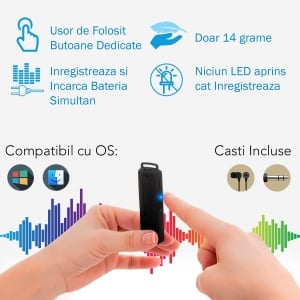 Reportofon Spion Ultra-Profesional Camuflat în Stick USB cu Activare Vocală | 4GB/282 de ore | Clear HD 384kbps/32kbps | Baterie 26 de ore | Căști Incluse | MAA-V4GB [4]