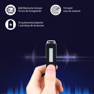 Stickuri USB Memorie Spion - Reportofon Spion Camuflat în Stick de Memorie de 4GB | 70 ore de Înregistrare | 16 Ore Autonomie Baterie |  RMVR4GB