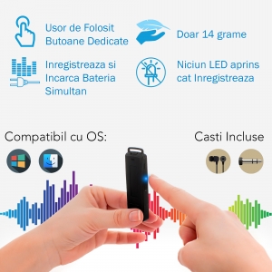 Reportofon Spion cu Activare Vocala in Stick USB, 16Gb-1128 de ore, 26 de ore autonomie, Ultra-Profesional [4]