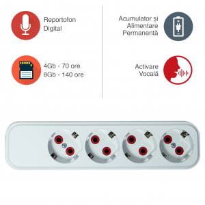 Reportofon Spion Integrat în Prelungitor (Triplă) cu Activare Vocală,  Memorie 8GB - Stocare 140 de Ore [1]
