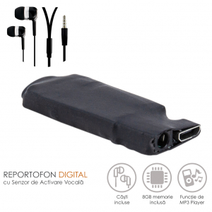 Microfoane Spion pt. MASINA - Reportofon Spion Profesional de Dimensiuni Minime | Memorie Integrata: 8GB | 1408 Kbps Ultra Clear HD sound | Casti pentru Ascultare Directa | Raza de actiune de pana la 25m