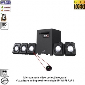 MiniCamere IP P2P - vizualizare prin internet pe telefon - Microcamera video de supraveghere spy IP wireless P2P mascata in boxa ,32 Gb, 1080p, senzor miscare, BACSIP2P861