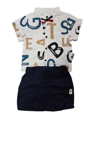 Compleu baieti cu camasa din in si pantalon scurt 100% bumbac [1]