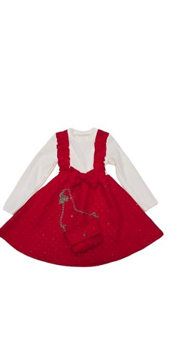 Rochie rosie cu alb gen sarafan cu gentuta pentru serbarii. [1]