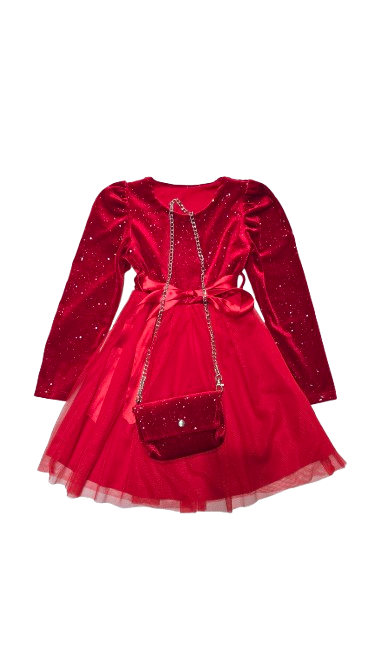 Rochie fete rosie din catifea cu tulle si gentuță eleganta pentru petrecerii. si sarbatorii [1]