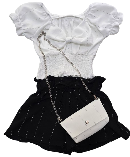 Compleu fete vara 3  piese cu pantalon scurt , bluza si gentuta [1]