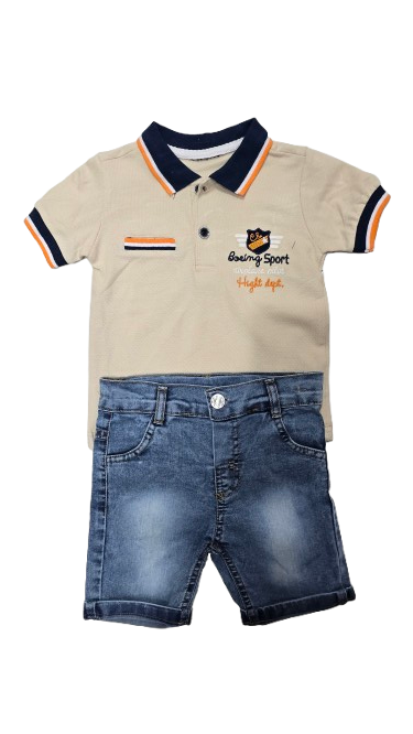 Compleu baieti cu tricou polo si pantalon scurt din blug [1]