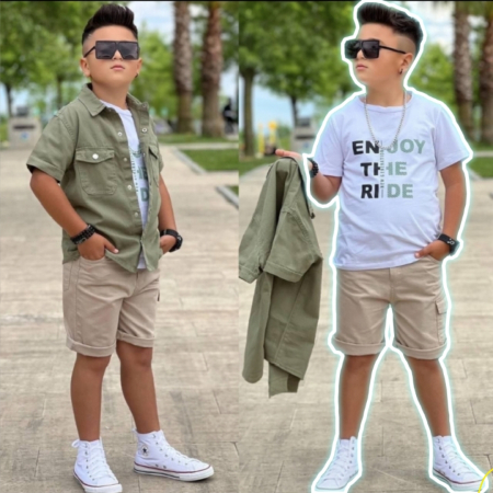 Costum - Compleu baieti vara 3 piese bumbac