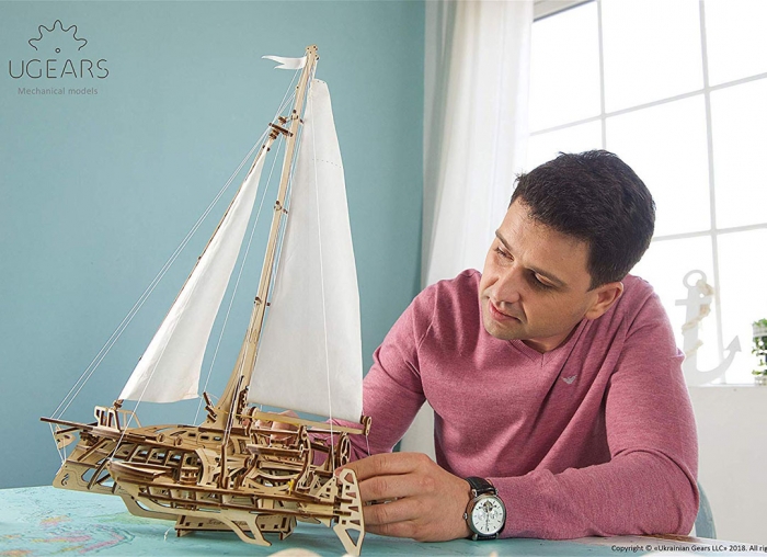 Puzzle 3D Barca Trimaran din lemn Ugears [3]