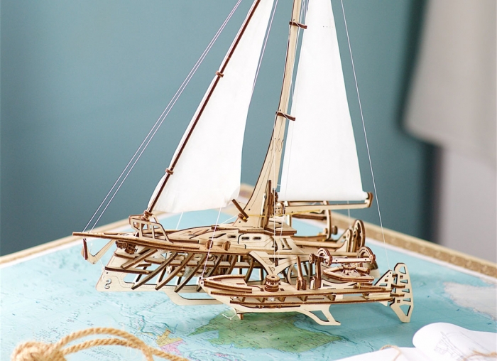 Puzzle 3D Barca Trimaran din lemn Ugears [2]