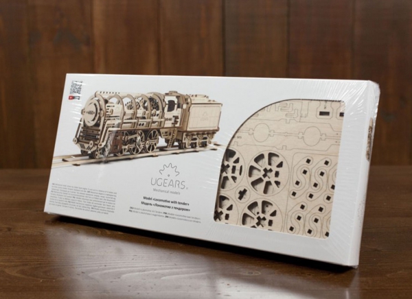 Puzzle 3D Locomotiva cu Aburi si Vagon din Lemn Ugears [29]