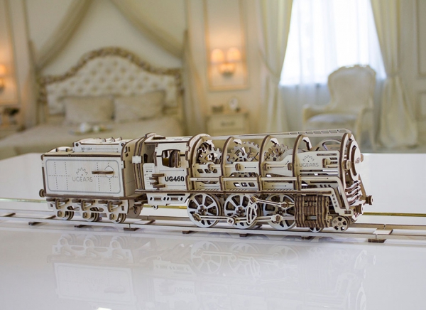 Puzzle 3D Locomotiva cu Aburi si Vagon din Lemn Ugears [14]