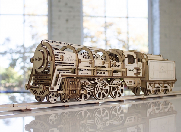Puzzle 3D Locomotiva cu Aburi si Vagon din Lemn Ugears [13]